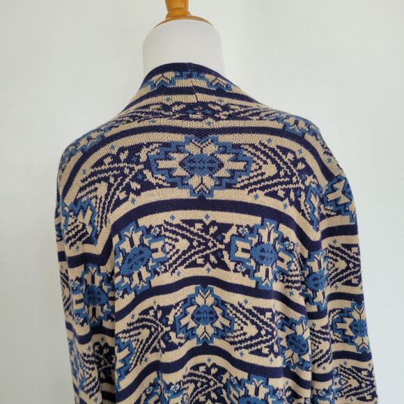 NEW Lucky Brand Scarf Print Cardigan Shawl Collar Open Blue Women Large - Picture 8 of 12